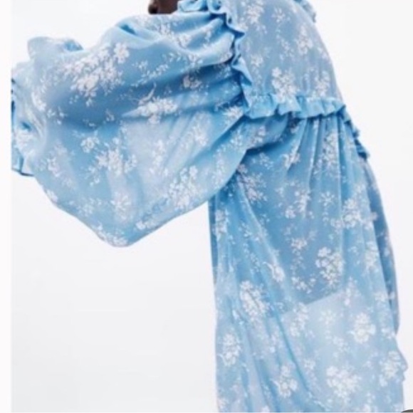 Zara Blue Ruffled Long Sleeve Blouse - Picture 6 of 14